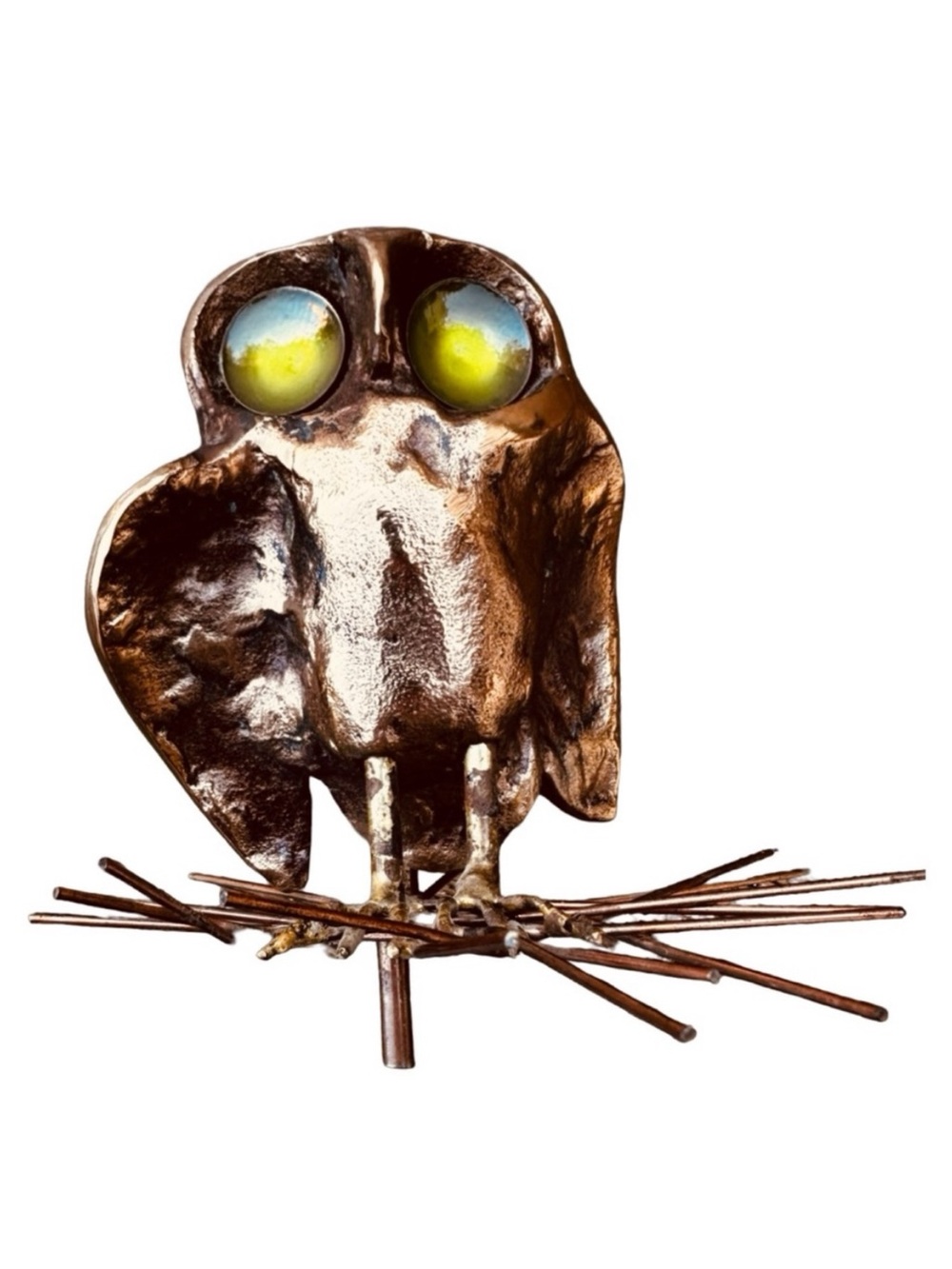 Curtis Jere Vintage Metal Owl Sculpture Figurine 3.5โ Decor Collectible Signed